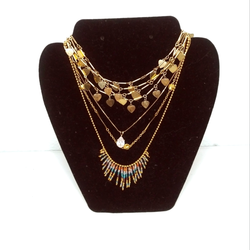 Minimalist Women's Gold Tone Necklaces Bundle Of 4